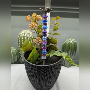 Purple and Blue Glass Beaded Garden Stake W/ Butterfly Topper🦋